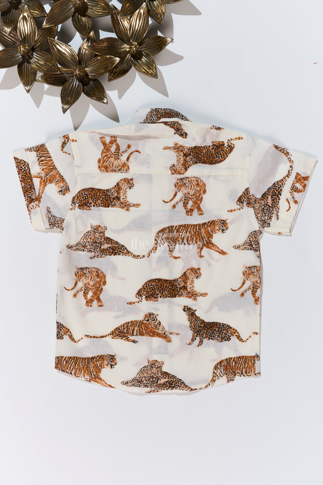 The Nesavu Boys Cotton Shirt Boys Tiger Print Half Shirt in Cotton Block Print with Wild Jungle Theme Nesavu Boys Tiger Print Half Shirt Cotton Block Print Jungle Wildlife Theme | The Nesavu