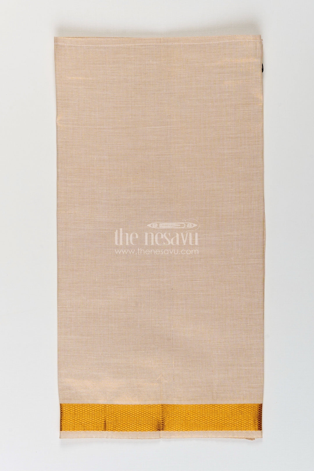 The Nesavu Boys Vesti Boys Tissue Dhoti in Beige with Subtle Golden Border Ideal for Traditional Dhoti for Infants Nesavu Dhoti Infants Beige Tissue Subtle Gold Border Gentle Traditional Dressing | The Nesavu