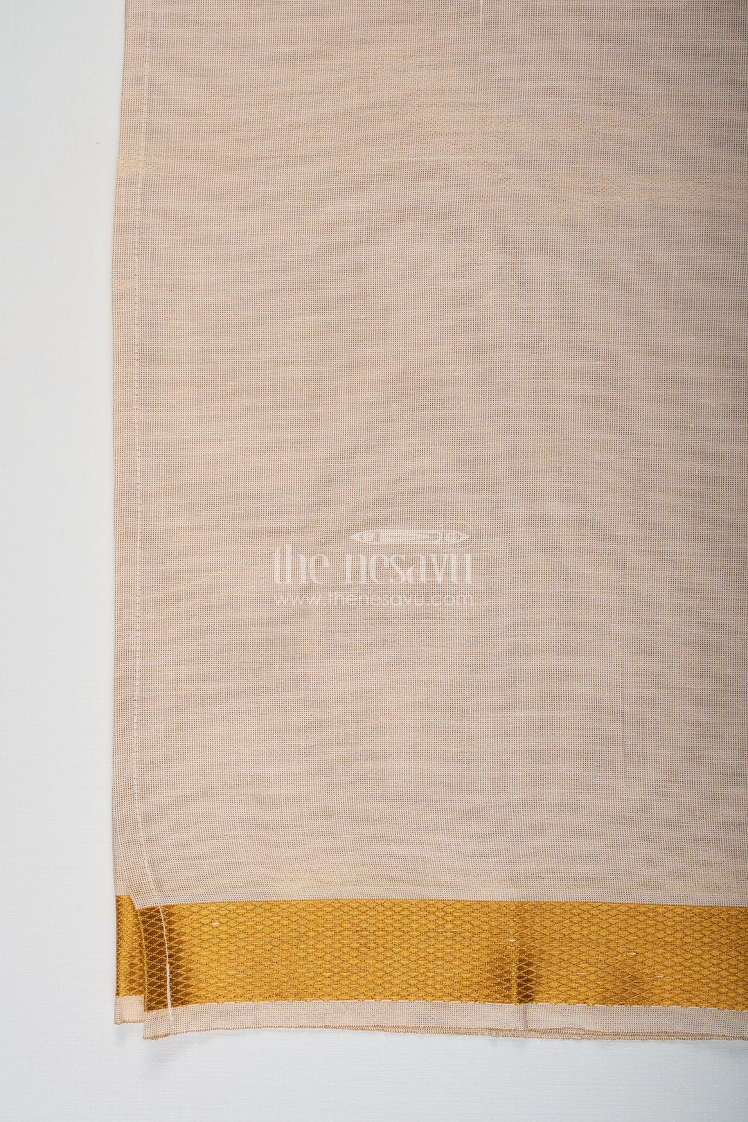 The Nesavu Boys Vesti Boys Tissue Dhoti in Beige with Subtle Golden Border Ideal for Traditional Dhoti for Infants Nesavu Dhoti Infants Beige Tissue Subtle Gold Border Gentle Traditional Dressing | The Nesavu