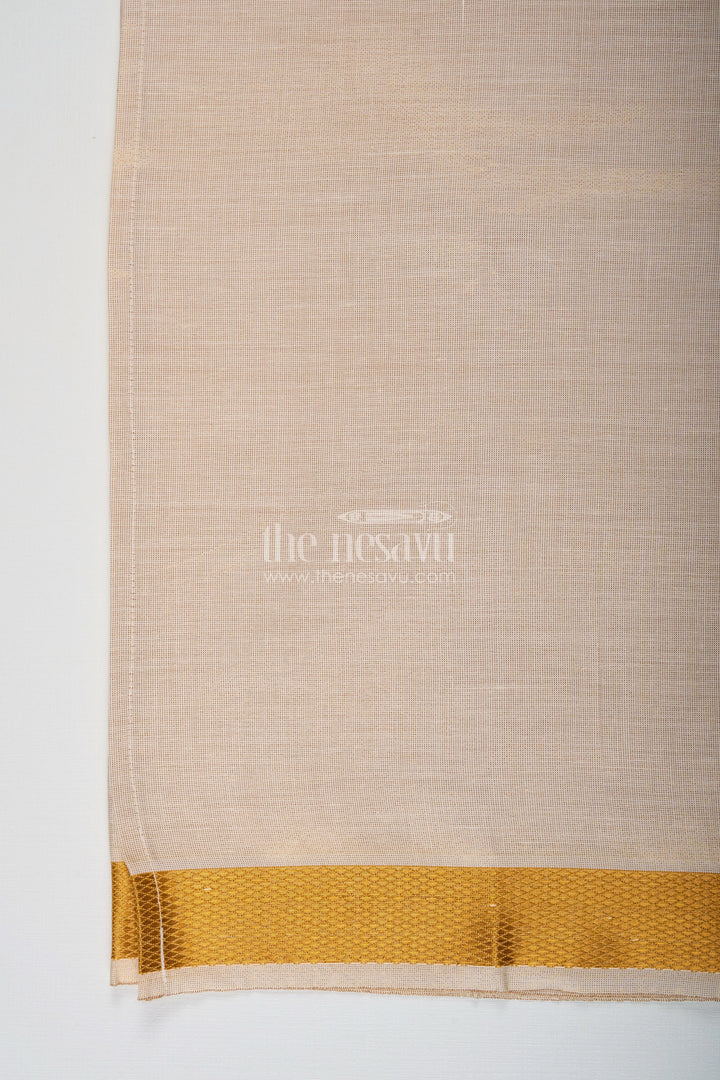 The Nesavu Boys Vesti Boys Tissue Dhoti in Beige with Subtle Golden Border Ideal for Traditional Dhoti for Infants Nesavu Dhoti Infants Beige Tissue Subtle Gold Border Gentle Traditional Dressing | The Nesavu