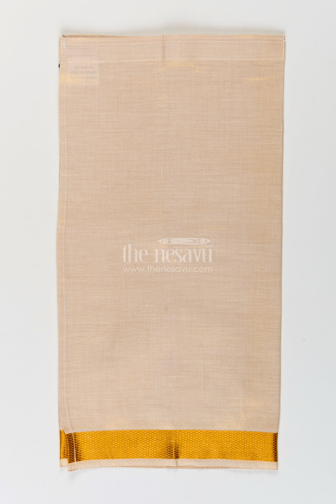The Nesavu Boys Vesti Boys Tissue Dhoti in Beige with Subtle Golden Border Ideal for Traditional Dhoti for Infants Nesavu Dhoti Infants Beige Tissue Subtle Gold Border Gentle Traditional Dressing | The Nesavu