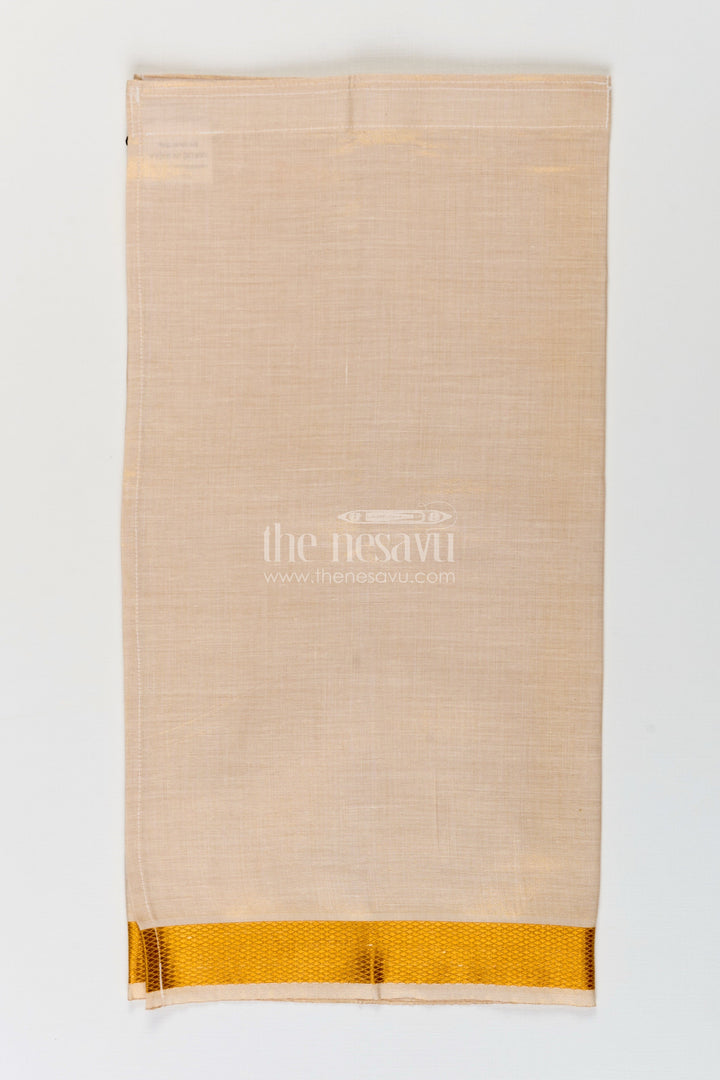 The Nesavu Boys Vesti Boys Tissue Dhoti in Beige with Subtle Golden Border Ideal for Traditional Dhoti for Infants Nesavu Dhoti Infants Beige Tissue Subtle Gold Border Gentle Traditional Dressing | The Nesavu