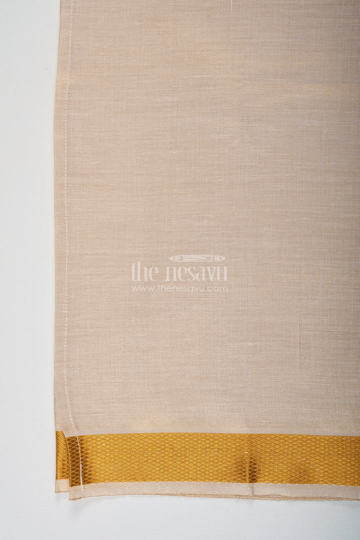 The Nesavu Boys Vesti Boys Tissue Dhoti in Beige with Subtle Golden Border Ideal for Traditional Dhoti for Infants Nesavu Dhoti Infants Beige Tissue Subtle Gold Border Gentle Traditional Dressing | The Nesavu