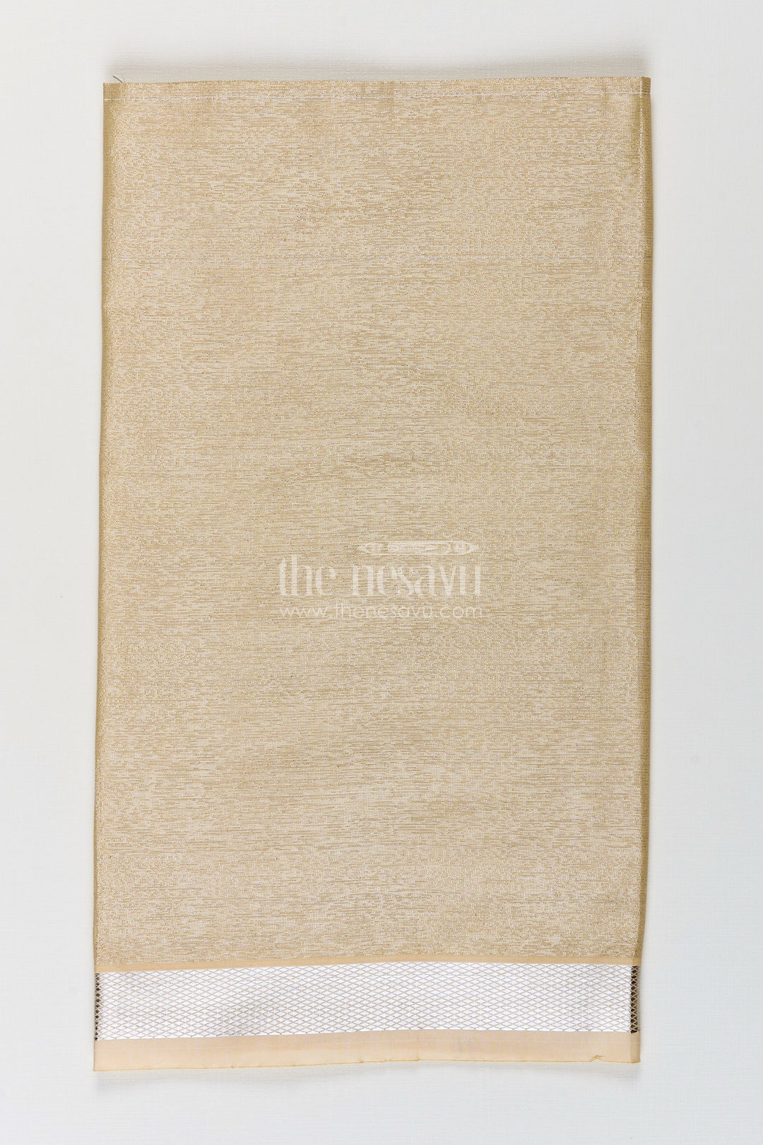 The Nesavu Boys Vesti Boys Tissue Dhoti in Beige with Subtle Shine and Silver Border for Classic Dhoti Styling Nesavu Boys Classic Dhoti Beige Tissue Silver Zari Border Timeless Traditional Dressing | The Nesavu