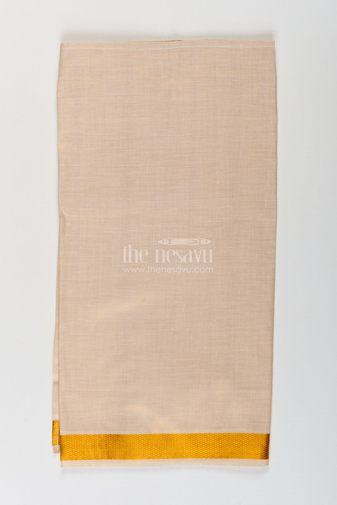The Nesavu Boys Vesti Boys Tissue Dhoti in Ivory with Golden Border for Stylish Festive Occasions in Fashion Dhoti Look Nesavu Boys Fashion Dhoti Ivory Tissue Bright Golden Zari Border Festive Ethnic Style | The Nesavu