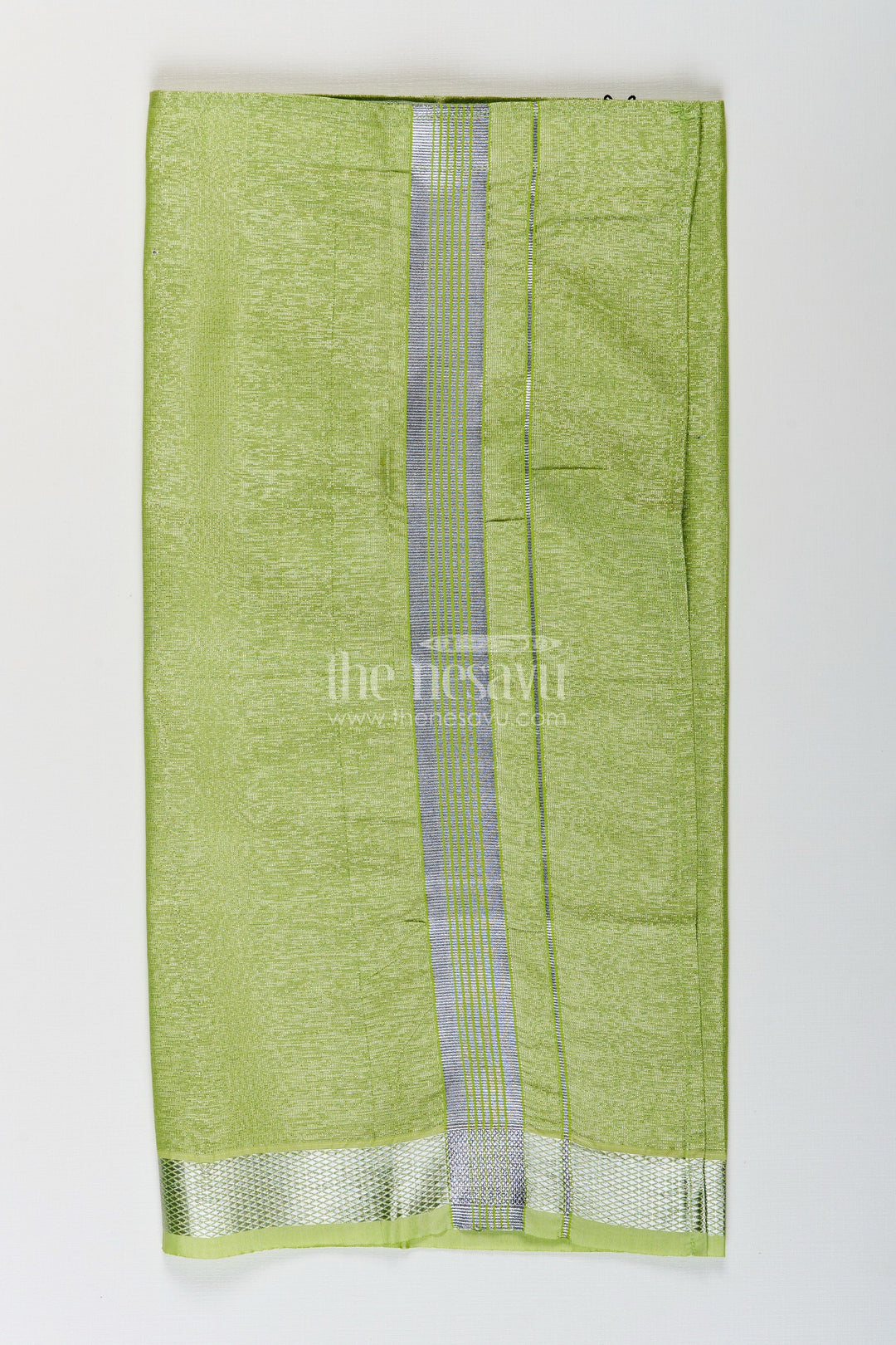 The Nesavu Boys Vesti Boys Tissue Dhoti in Light Green with Silver Zari for Vibrant Traditional Style in Latest Dhoti Look Nesavu 16 (1Y) / Green D022B-16 Boys Latest Dhoti Light Green Tissue Silver Zari Border Stylish Ethnic Wear | The Nesavu