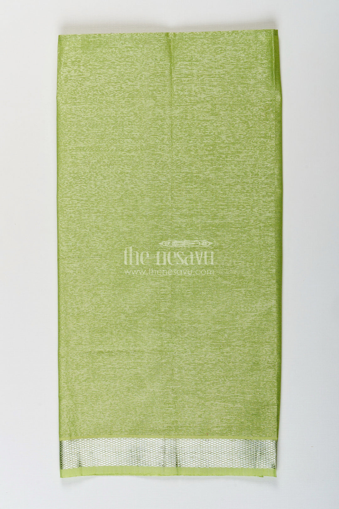 The Nesavu Boys Vesti Boys Tissue Dhoti in Light Green with Silver Zari for Vibrant Traditional Style in Latest Dhoti Look Nesavu Boys Latest Dhoti Light Green Tissue Silver Zari Border Stylish Ethnic Wear | The Nesavu