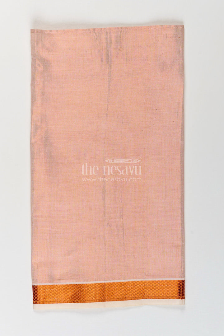 The Nesavu Boys Vesti Boys Tissue Dhoti in Light Peach with Copper Zari Border for Flexible Traditional Wear in Adjustable Dhoti Style Nesavu Boys Adjustable Dhoti Peach Tissue Copper Zari Border Traditional Versatility | The Nesavu