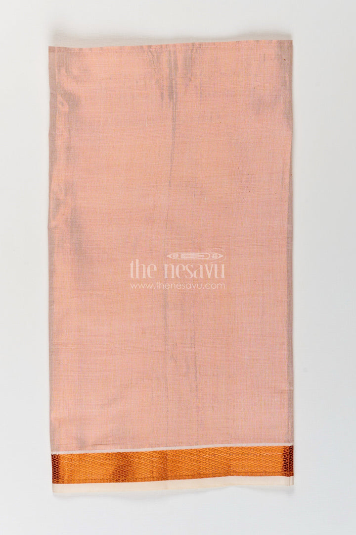 The Nesavu Boys Vesti Boys Tissue Dhoti in Light Peach with Copper Zari Border for Flexible Traditional Wear in Adjustable Dhoti Style Nesavu Boys Adjustable Dhoti Peach Tissue Copper Zari Border Traditional Versatility | The Nesavu
