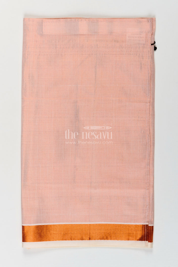The Nesavu Boys Vesti Boys Tissue Dhoti in Off White with Copper Border for Simple Traditional Elegance in White Dhoti Style Nesavu 16 (1Y) / Brown D023B-16 Boys White Dhoti Light Tissue Copper Border Subtle Classic Traditional Wear | The Nesavu