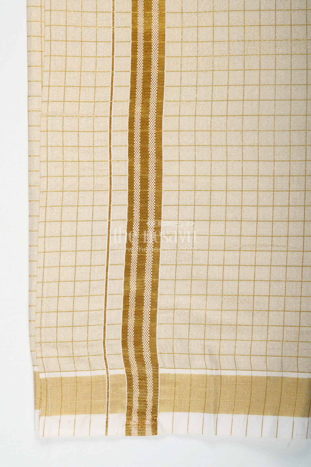 The Nesavu Boys Vesti Boys Tissue Dhoti with Checked Design and Double Zari Border in Elegant Dhoti Suit Style Nesavu Boys Dhoti Suit Style Checked Tissue Fabric Dual Zari Border Formal Festive Looks | The Nesavu