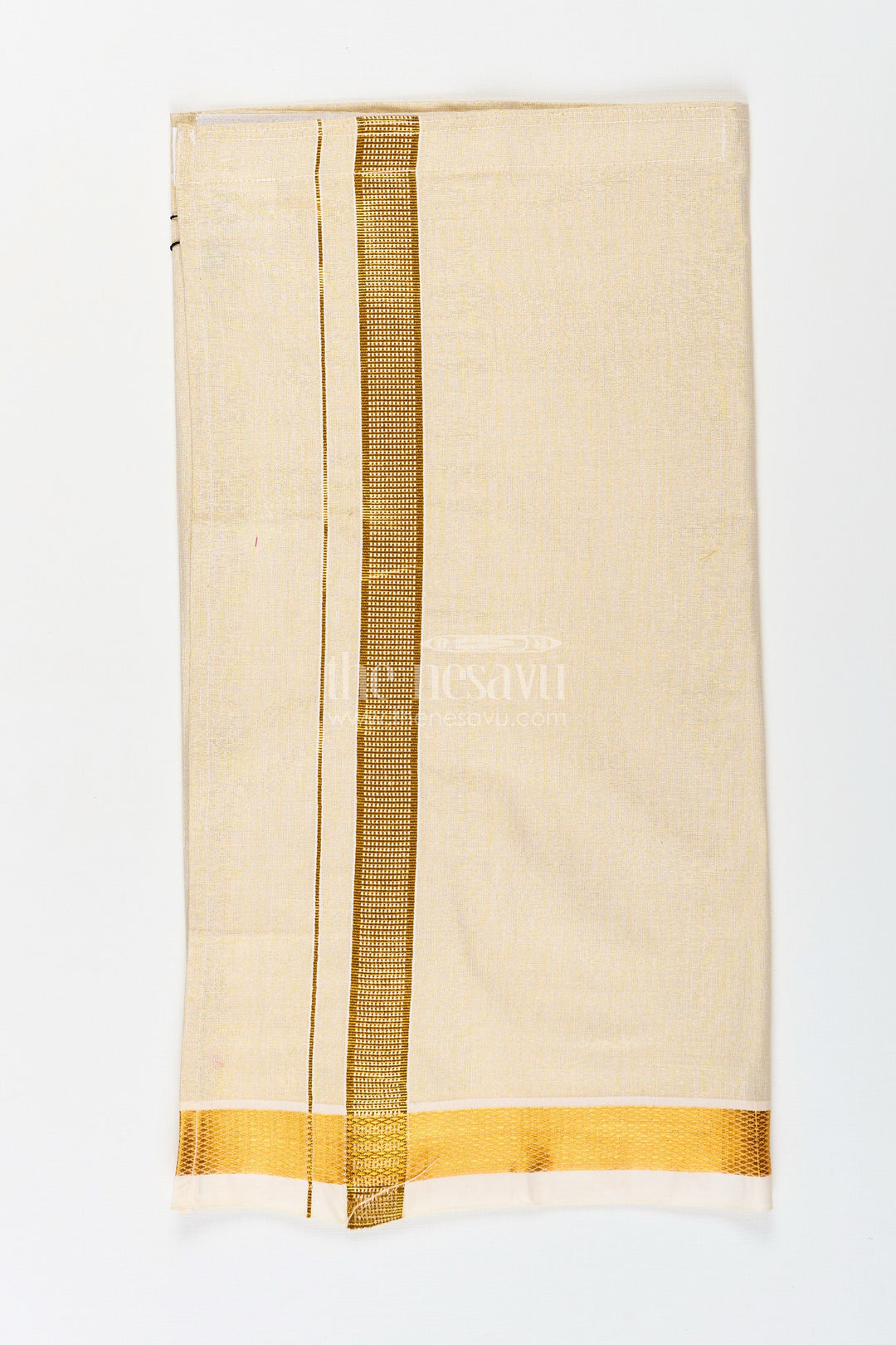 The Nesavu Boys Vesti Boys Tissue Dhoti with Golden Border for Comfortable Everyday Traditional Look in Casual Dhoti Style Nesavu 16 (1Y) / Gold D018A-16 Boys Casual Dhoti Tissue Fabric Golden Zari Border Traditional Daily Wear | The Nesavu