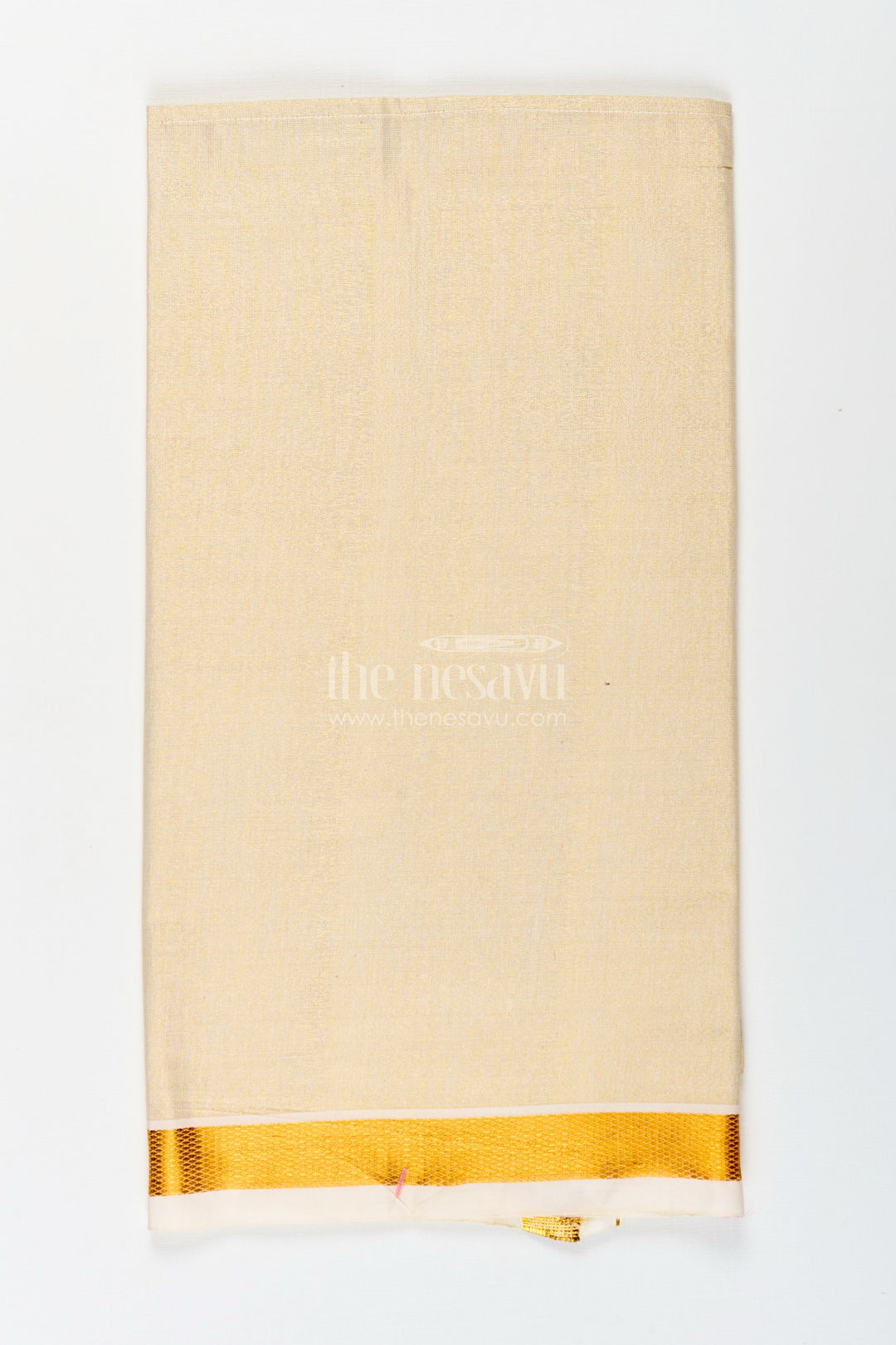 The Nesavu Boys Vesti Boys Tissue Dhoti with Golden Border for Comfortable Everyday Traditional Look in Casual Dhoti Style Nesavu Boys Casual Dhoti Tissue Fabric Golden Zari Border Traditional Daily Wear | The Nesavu