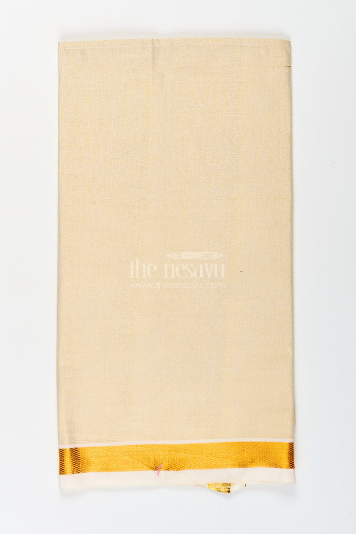 The Nesavu Boys Vesti Boys Tissue Dhoti with Golden Border for Comfortable Everyday Traditional Look in Casual Dhoti Style Nesavu Boys Casual Dhoti Tissue Fabric Golden Zari Border Traditional Daily Wear | The Nesavu