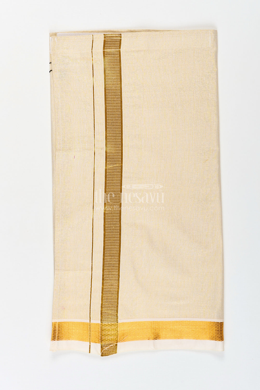 The Nesavu Boys Vesti Boys Tissue Dhoti with Golden Border for Comfortable Everyday Traditional Look in Casual Dhoti Style Nesavu Boys Casual Dhoti Tissue Fabric Golden Zari Border Traditional Daily Wear | The Nesavu