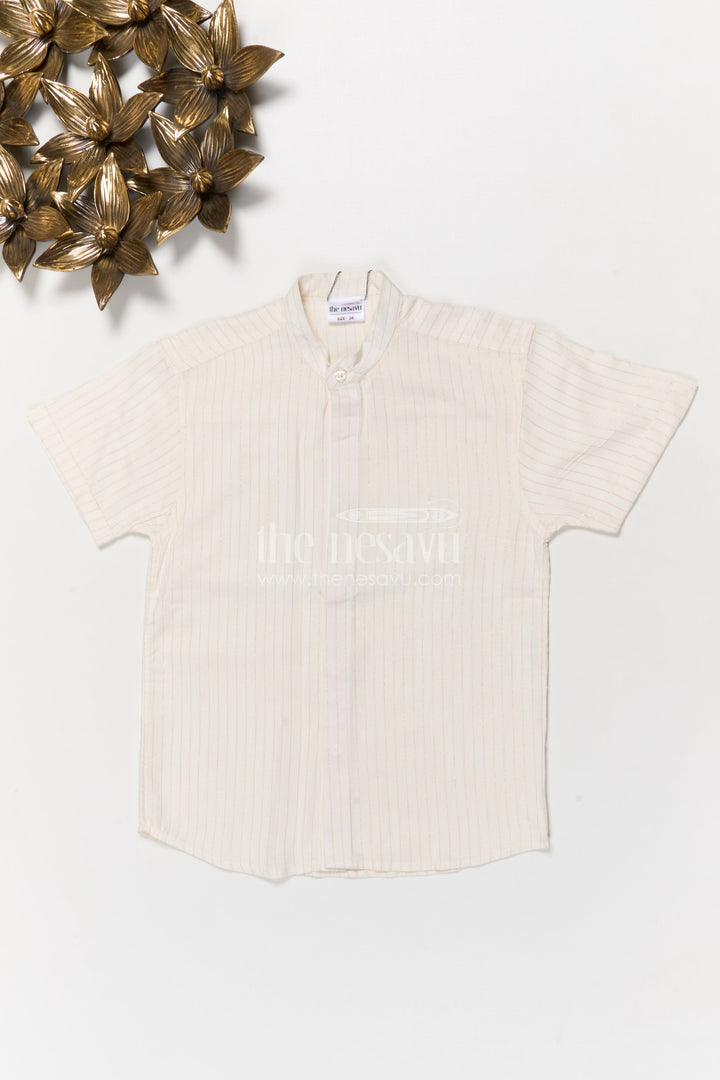 The Nesavu Boys Silk Shirt Boys Tissue Silk Shirt for Ethnic Celebrations and Family Events Nesavu 16 (1Y) / Cream BS3782A-16 Nesavu boys silk shirt in tissue fabric with subtle pattern for traditional festive dressing