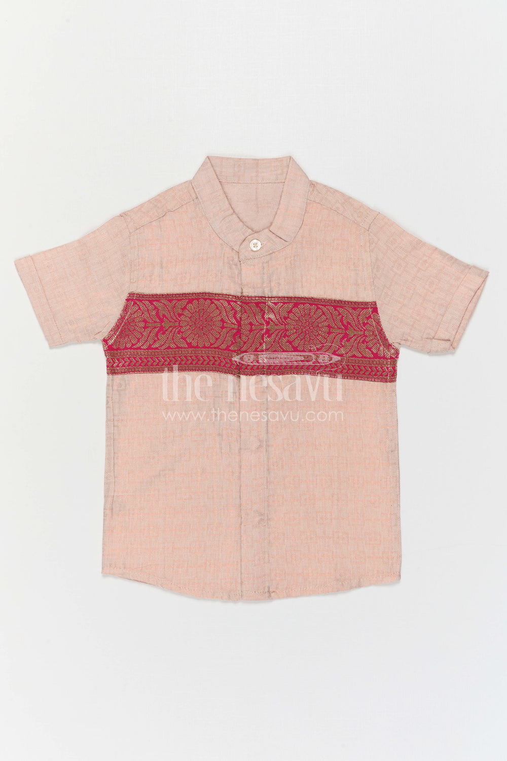 The Nesavu Boys Cotton Shirt Boys Traditional Cotton Shirt for Cultural Events and Festive Wear Nesavu Nesavu Boys Traditional Cotton Shirt With Baithani Border For Cultural Events And Festive Wear