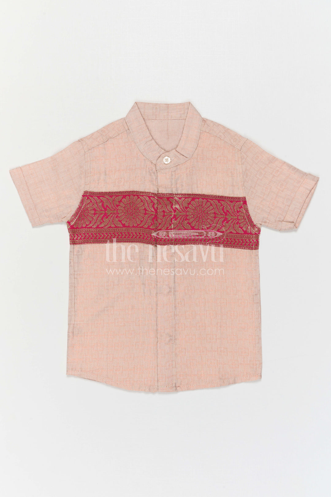 The Nesavu Boys Cotton Shirt Boys Traditional Cotton Shirt for Cultural Events and Festive Wear Nesavu Nesavu Boys Traditional Cotton Shirt With Baithani Border For Cultural Events And Festive Wear