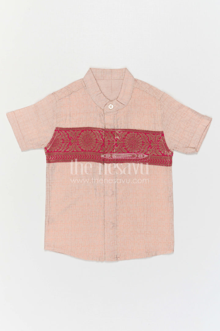 The Nesavu Boys Cotton Shirt Boys Traditional Cotton Shirt for Cultural Events and Festive Wear Nesavu Nesavu Boys Traditional Cotton Shirt With Baithani Border For Cultural Events And Festive Wear