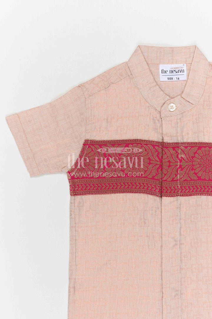 The Nesavu Boys Cotton Shirt Boys Traditional Cotton Shirt for Cultural Events and Festive Wear Nesavu Nesavu Boys Traditional Cotton Shirt With Baithani Border For Cultural Events And Festive Wear