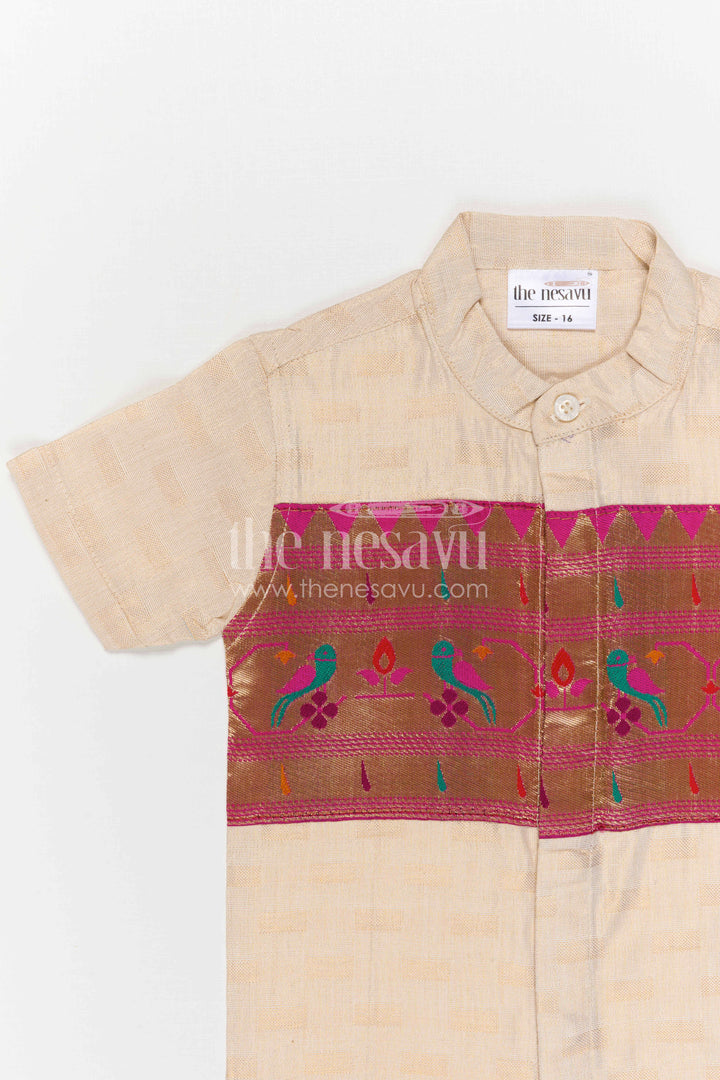 The Nesavu Boys Cotton Shirt Boys Traditional Cotton Shirt for Pooja Functions and Cultural Wear Nesavu Nesavu Boys Traditional Cotton Shirt With Baithani Border For Pooja And Festive Occasions