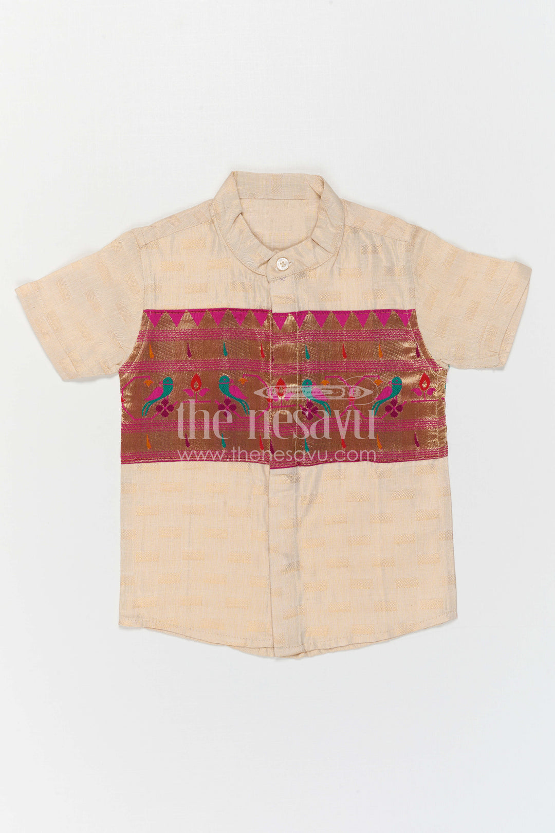 The Nesavu Boys Cotton Shirt Boys Traditional Cotton Shirt for Pooja Functions and Cultural Wear Nesavu Nesavu Boys Traditional Cotton Shirt With Baithani Border For Pooja And Festive Occasions