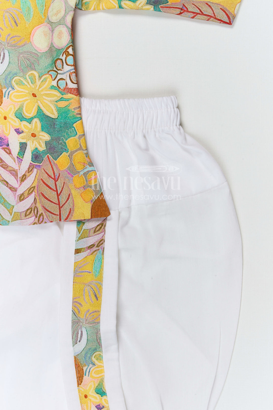 The Nesavu Boys Dothi Set Boys Traditional Dhoti Set for Festivals and Cultural Celebrations Nesavu Nesavu boys traditional dhoti set with digital print top for festive occasions and temple functions