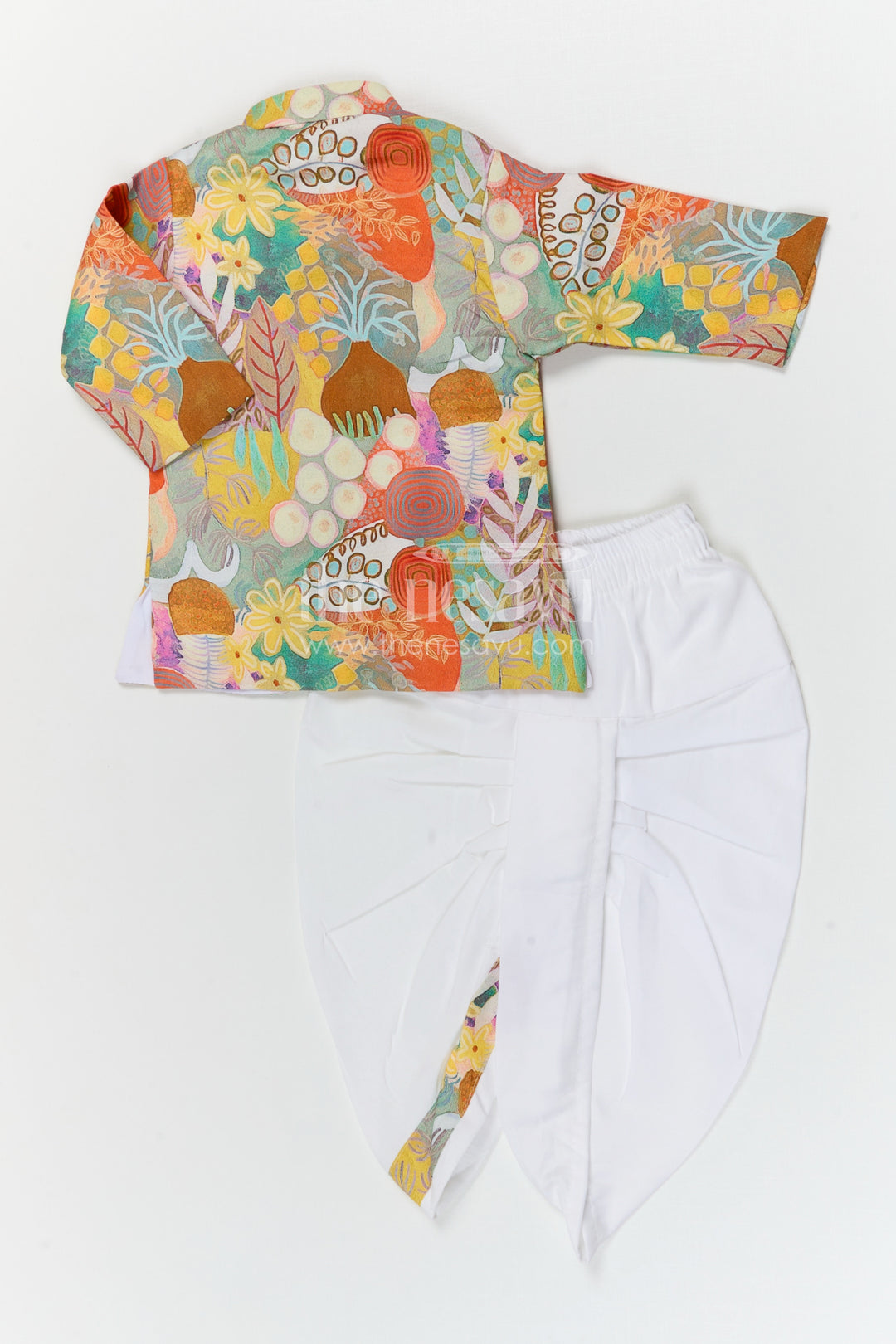 The Nesavu Boys Dothi Set Boys Traditional Dhoti Set for Festivals and Cultural Celebrations Nesavu Nesavu boys traditional dhoti set with digital print top for festive occasions and temple functions