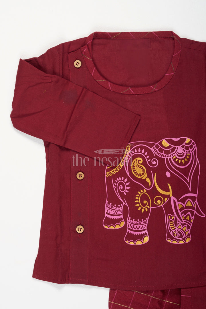 The Nesavu Boys Dothi Set Boys Traditional Dhoti Set in Cotton with Elephant Embroidered Kurta for Cultural Celebrations Nesavu Nesavu Boys Traditional Dhoti Set Cotton Elephant Embroidered Kurta Durga Puja Festive Events