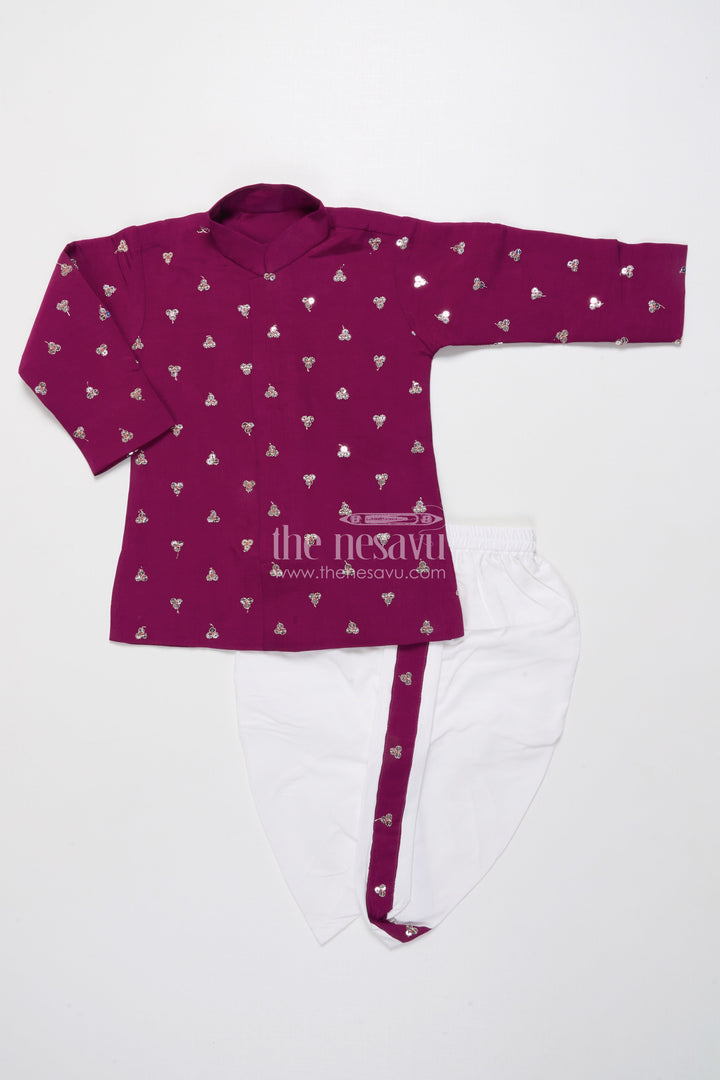 The Nesavu Boys Dothi Set Boys Traditional Dhoti Set with Sequin Embroidery for Weddings and Poojas Nesavu Nesavu boys traditional dhoti kurta sequin embroidery perfect festive wedding occasions