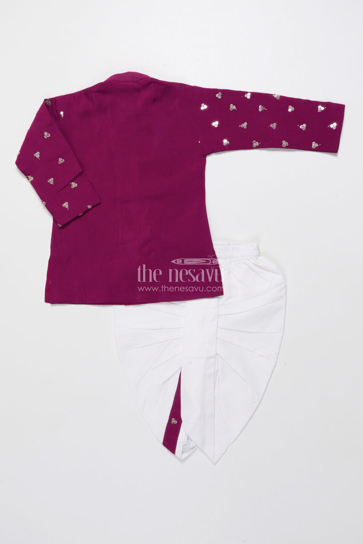 The Nesavu Boys Dothi Set Boys Traditional Dhoti Set with Sequin Embroidery for Weddings and Poojas Nesavu Nesavu boys traditional dhoti kurta sequin embroidery perfect festive wedding occasions