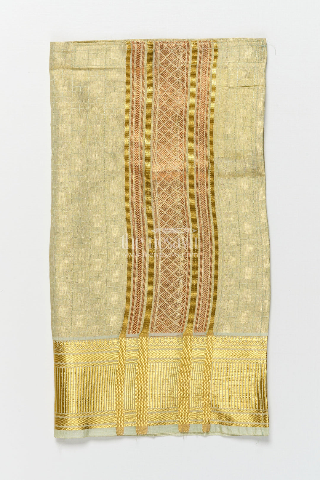 The Nesavu Boys Vesti Boys Traditional Gold Vesti with Broad Zari Pallu for Festive Wear Nesavu 16 (1Y) / Gold D030BA-16 Nesavu boys gold tissue vesti broad zari border ceremonies
