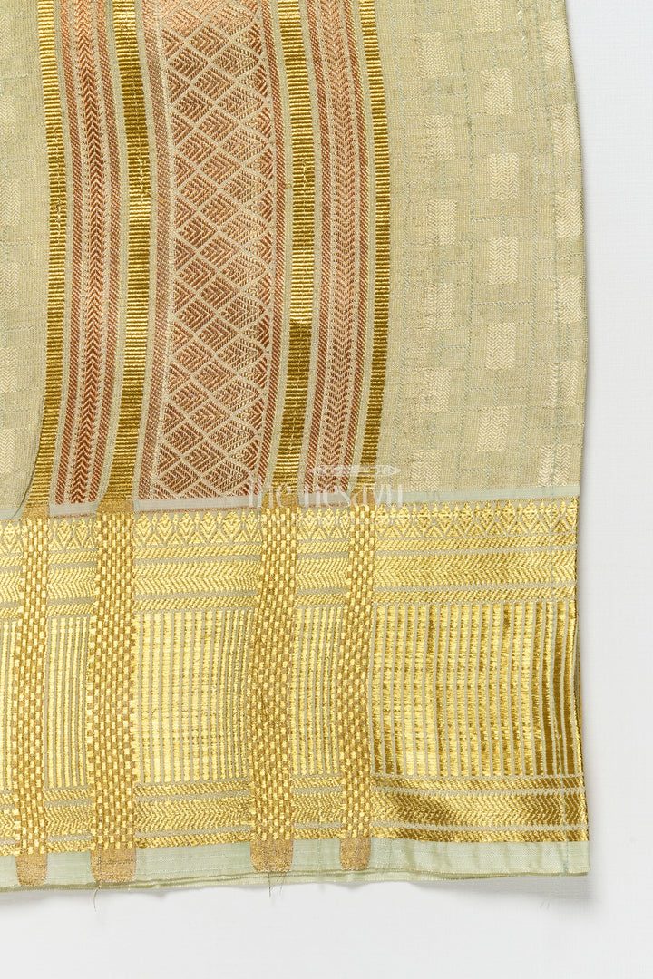 The Nesavu Boys Vesti Boys Traditional Gold Vesti with Broad Zari Pallu for Festive Wear Nesavu Nesavu boys gold tissue vesti broad zari border ceremonies