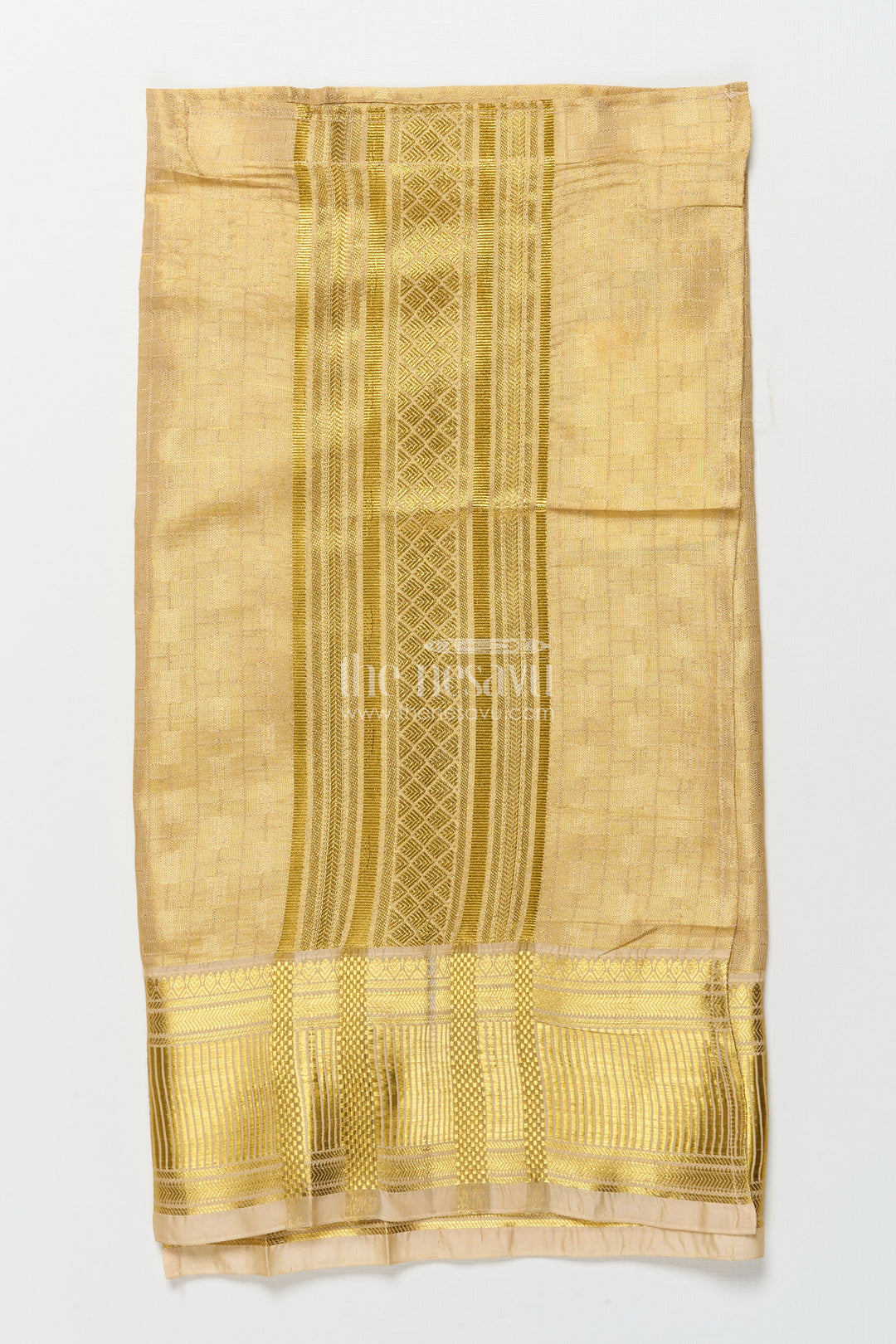 The Nesavu Boys Vesti Boys Traditional Gold Vesti with Rich Zari Woven Border for Functions Nesavu 18 (2Y) / Gold D030AA-18 Nesavu boys gold vesti tissue fabric zari big border traditional events