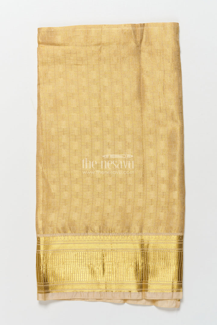 The Nesavu Boys Vesti Boys Traditional Gold Vesti with Rich Zari Woven Border for Functions Nesavu Nesavu boys gold vesti tissue fabric zari big border traditional events