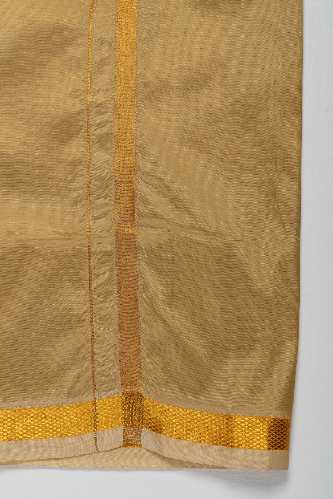 The Nesavu Boys Vesti Boys Traditional Golden-Yellow Silk Dhoti with Elegant Stripes Nesavu 14 (6M) / Gray / Blend Silk D008C-14 Buy Boys Golden Yellow Silk Dhoti Online | Traditional Festive Wear for Boys | The Nesavu