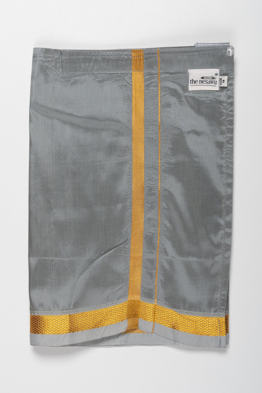 The Nesavu Boys Vesti Boys Traditional Grey Silk Dhoti with Golden Accents Nesavu 14 (6M) / Gray / Blend Silk D008A-14 Buy Boys Grey Silk Dhoti with Golden Design Online | Traditional Kids Wear | The Nesavu