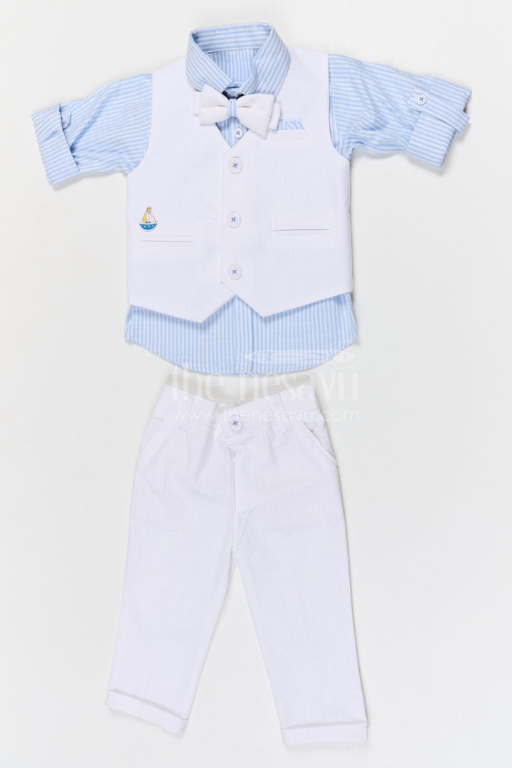 The Nesavu Boys Jacket Sets Boys Traditional Jacket Set for Festive Celebrations and Family Functions Nesavu 16 (1Y) / White / Cotton BCS563B-16 Nesavu boys cotton striped jacket set for festive celebrations weddings and family occasions