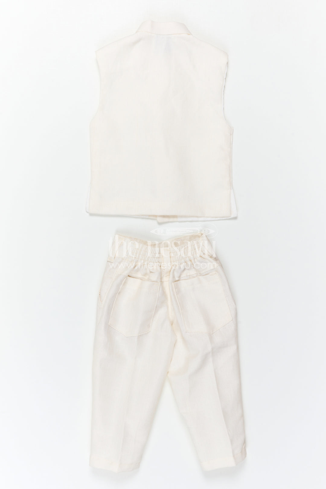 The Nesavu Boys Jacket Sets Boys Traditional Jacket Set for Weddings and Festive Occasions Nesavu Nesavu Boys Ethnic Jacket Set In White Viscose Silk With Thread Embroidery For Weddings And Festive Occasions