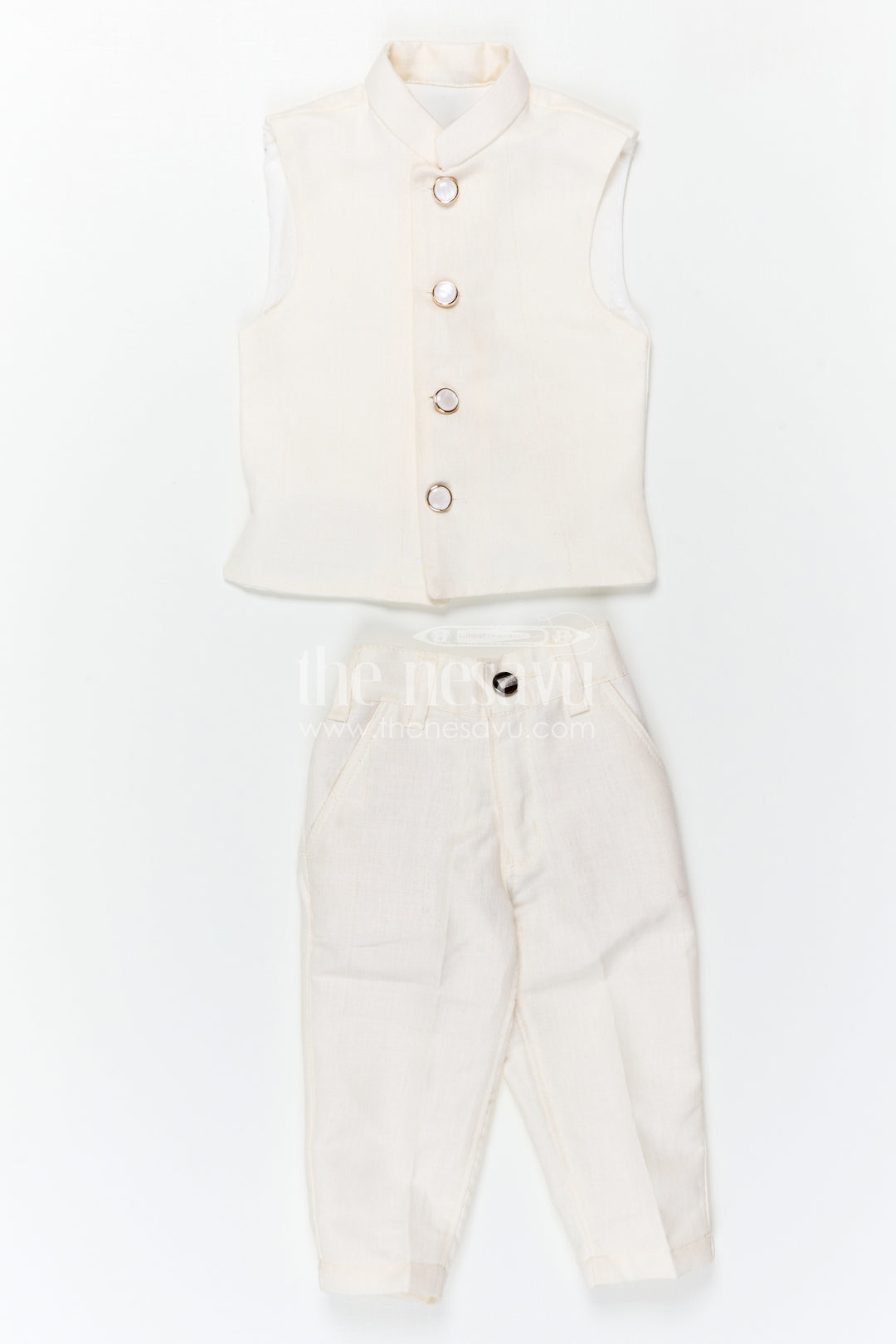 The Nesavu Boys Jacket Sets Boys Traditional Jacket Set for Weddings and Festive Occasions Nesavu Nesavu Boys Ethnic Jacket Set In White Viscose Silk With Thread Embroidery For Weddings And Festive Occasions