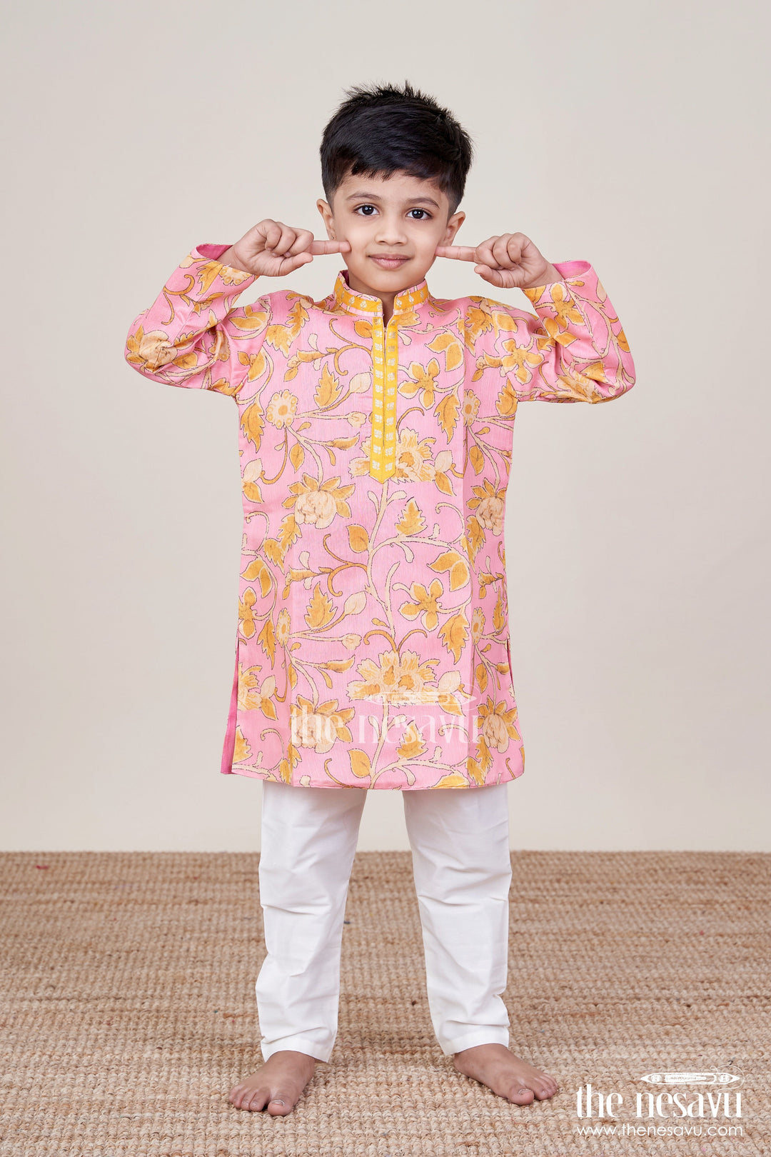 The Nesavu Boys Kurtha Set Boys Traditional Kurta Set for Poojas, Temple Visits and Ethnic Events Nesavu 16 (1Y) / Orange BES781A-16 Nesavu boys ethnic kurta pyjama set poojas festive occasions