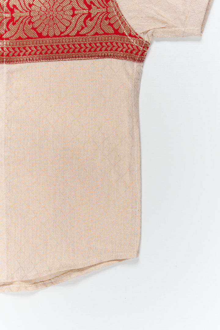 The Nesavu Boys Silk Shirt Boys Traditional Silk Shirt with Banarasi Border for Ethnic Events Nesavu Nesavu boys gold cotton tissue silk shirt with Banarasi border for Diwali and traditional wear