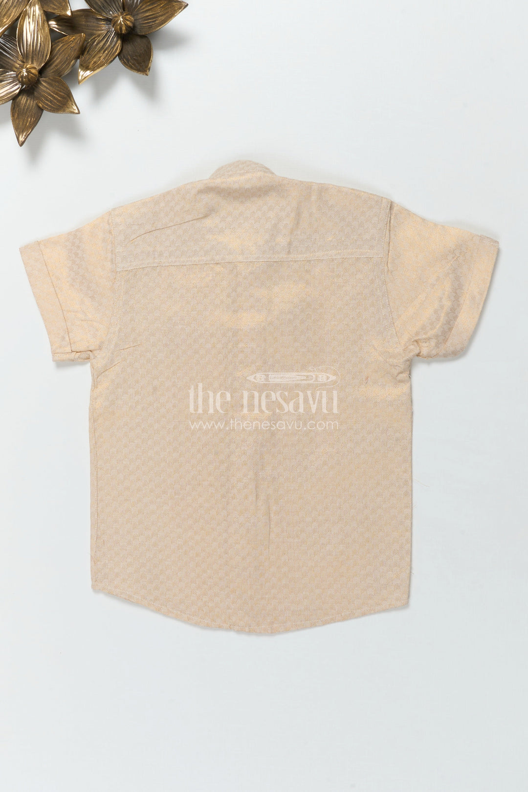 The Nesavu Boys Silk Shirt Boys Traditional Silk Shirt with Festive Embossed Finish Nesavu Nesavu boys traditional embossed silk shirt in cream tissue silk for cultural ceremonies