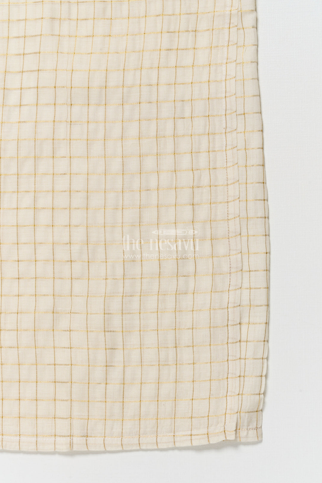 The Nesavu Boys Vesti Boys Traditional Vesti for Festivals and Ceremonies Nesavu 16 (1Y) / Cream D037B-16 Nesavu boys tissue vesti checked pattern traditional events festive occasions