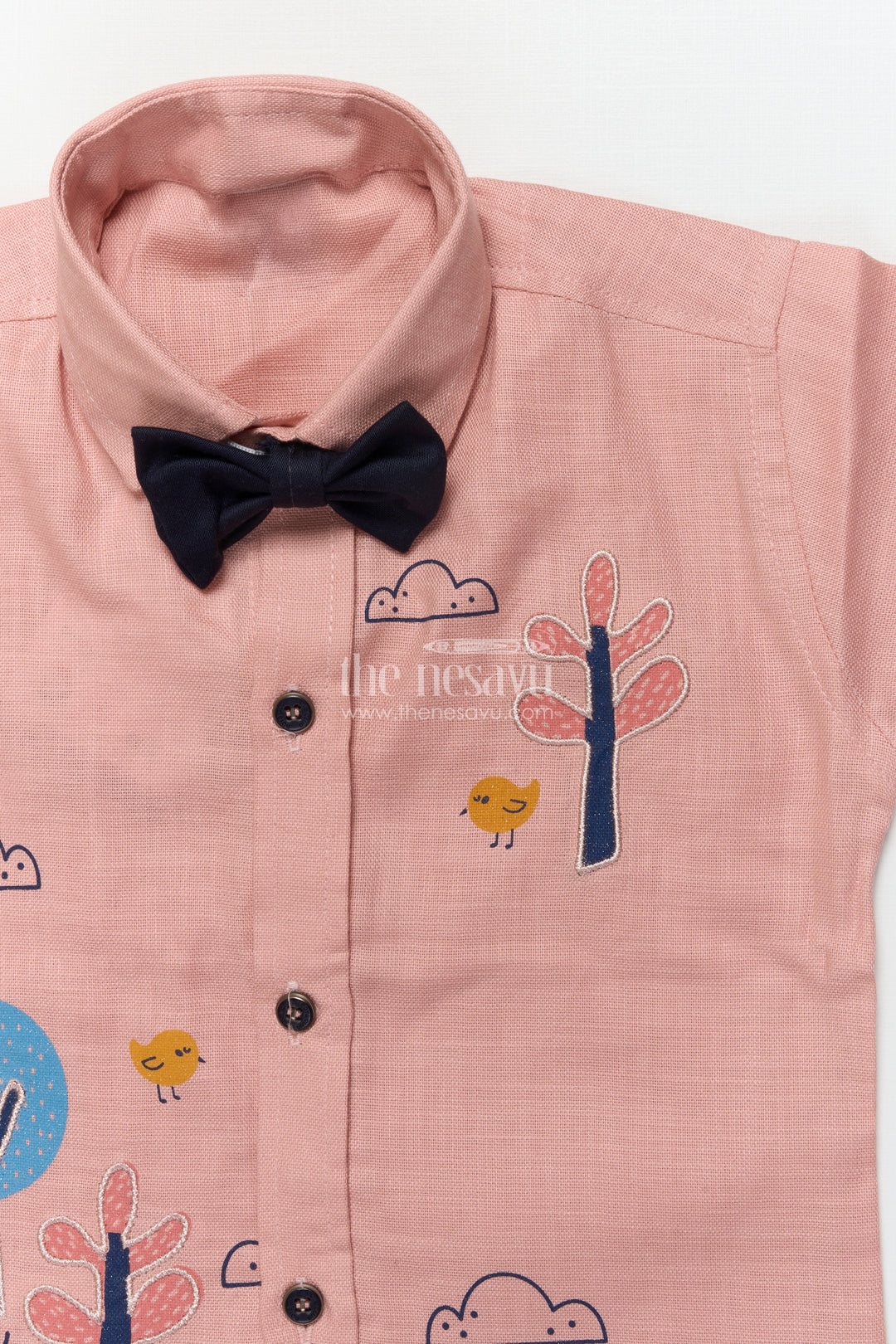 The Nesavu Boys Casual Set Boys Tree-Embroidered Shirt and Shorts Set for Birthdays and Outings Nesavu Nesavu boys embroidered nature theme shirt shorts outfit birthdays casual events