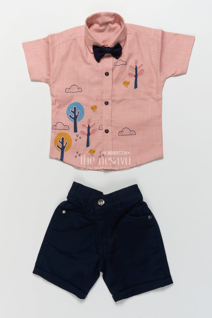 The Nesavu Boys Casual Set Boys Tree-Embroidered Shirt and Shorts Set for Birthdays and Outings Nesavu Nesavu boys embroidered nature theme shirt shorts outfit birthdays casual events