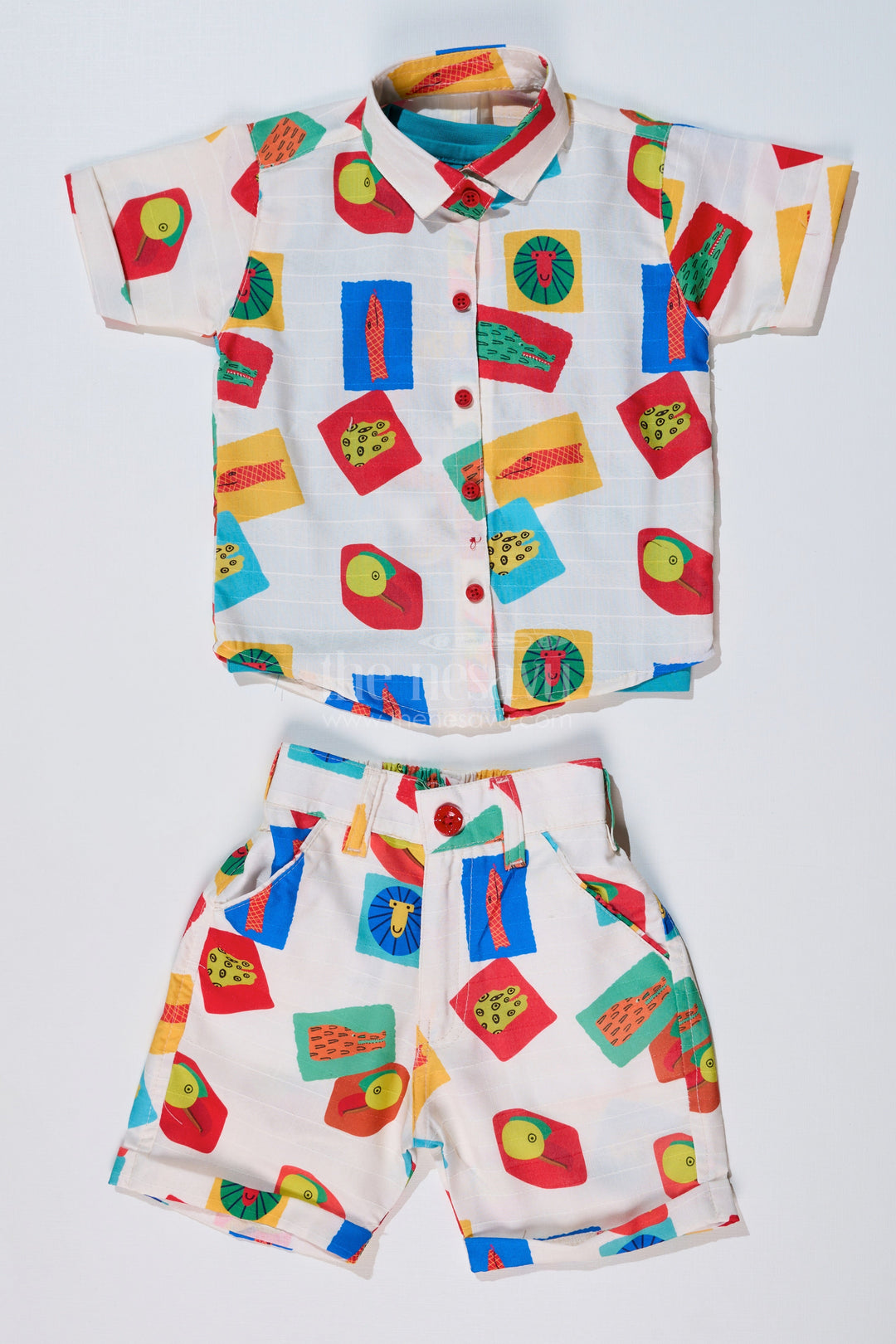 The Nesavu Boys Casual Set Boys Trendy Casual Shirts with Colorful Printed Shorts and Graphic Tank Top Nesavu 16 (1Y) / Multicolor BCS213A-16 Boys Trendy Casual Shirts Printed Shorts Graphic Tank Top | The Nesavu