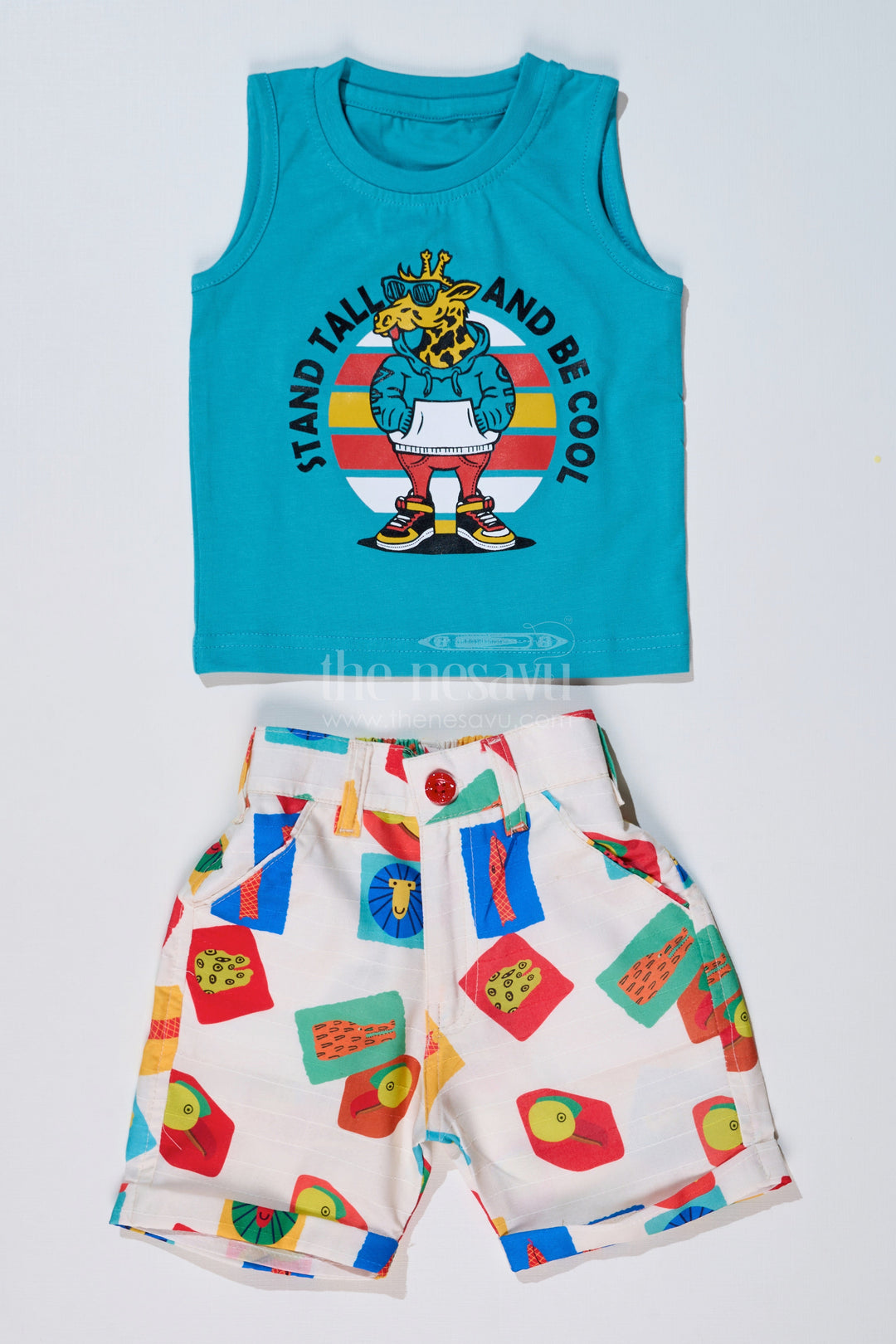 The Nesavu Boys Casual Set Boys Trendy Casual Shirts with Colorful Printed Shorts and Graphic Tank Top Nesavu Boys Trendy Casual Shirts Printed Shorts Graphic Tank Top | The Nesavu