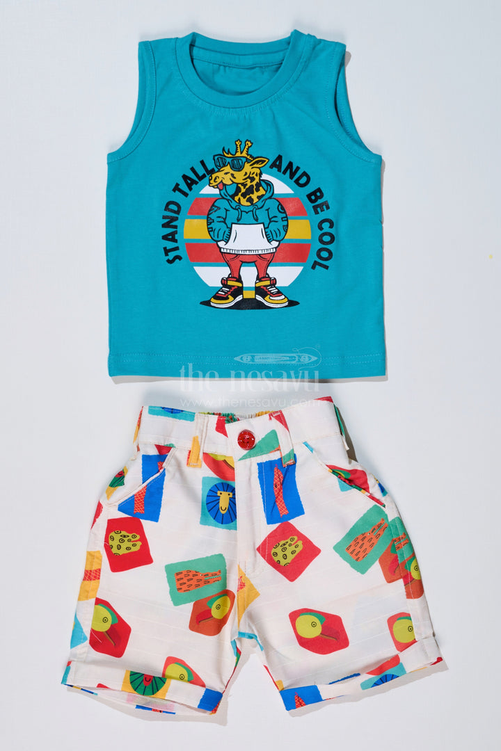 The Nesavu Boys Casual Set Boys Trendy Casual Shirts with Colorful Printed Shorts and Graphic Tank Top Nesavu Boys Trendy Casual Shirts Printed Shorts Graphic Tank Top | The Nesavu