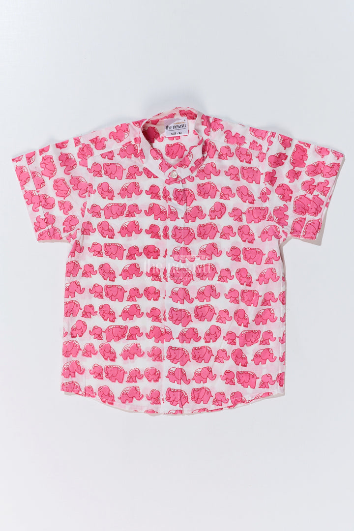 The Nesavu Boys Cotton Shirt Boys Trendy Cotton Shirts in Cotton Block Print with Cute Elephant Motif Nesavu 16 (1Y) / Pink BS247A-16 Boys Trendy Cotton Shirt Cotton Block Print Playful Elephant Print | The Nesavu